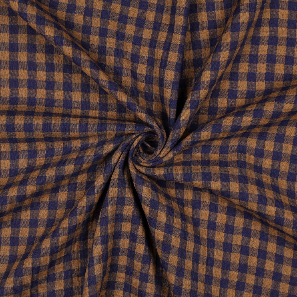 DOUBLE GAUZE YARN DYED STRIPES & CHECKS NAVY #7