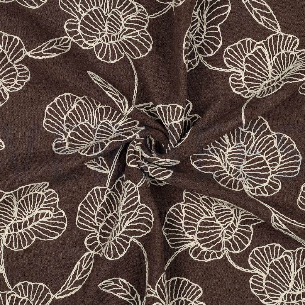 DOUBLE GAUZE EMBROIDERY BLOEMEN BRUIN #7