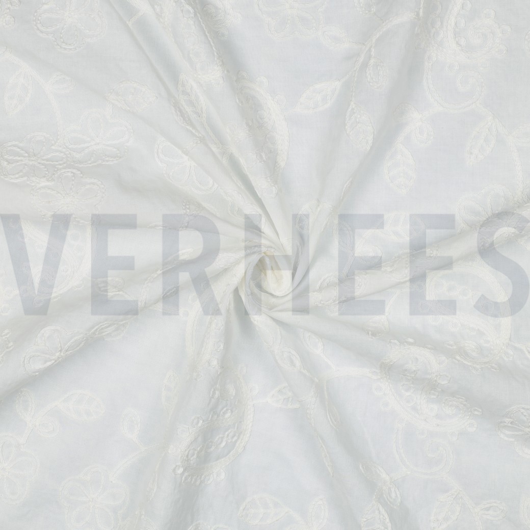 KATOENEN VOILE EMBROIDERY PAISLEY WIT #7