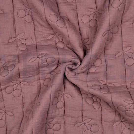 DOUBLE GAUZE GEWATTEERD KERSEN MAUVE #7