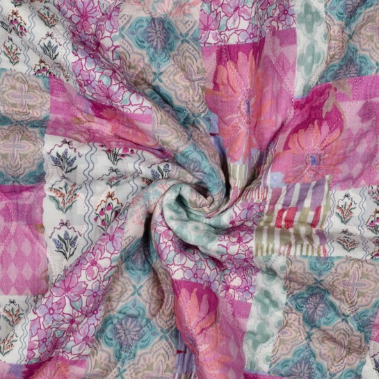 DOUBLE GAUZE GEWATTEERD DIGITAAL BLOEMEN LICHTROZE #7