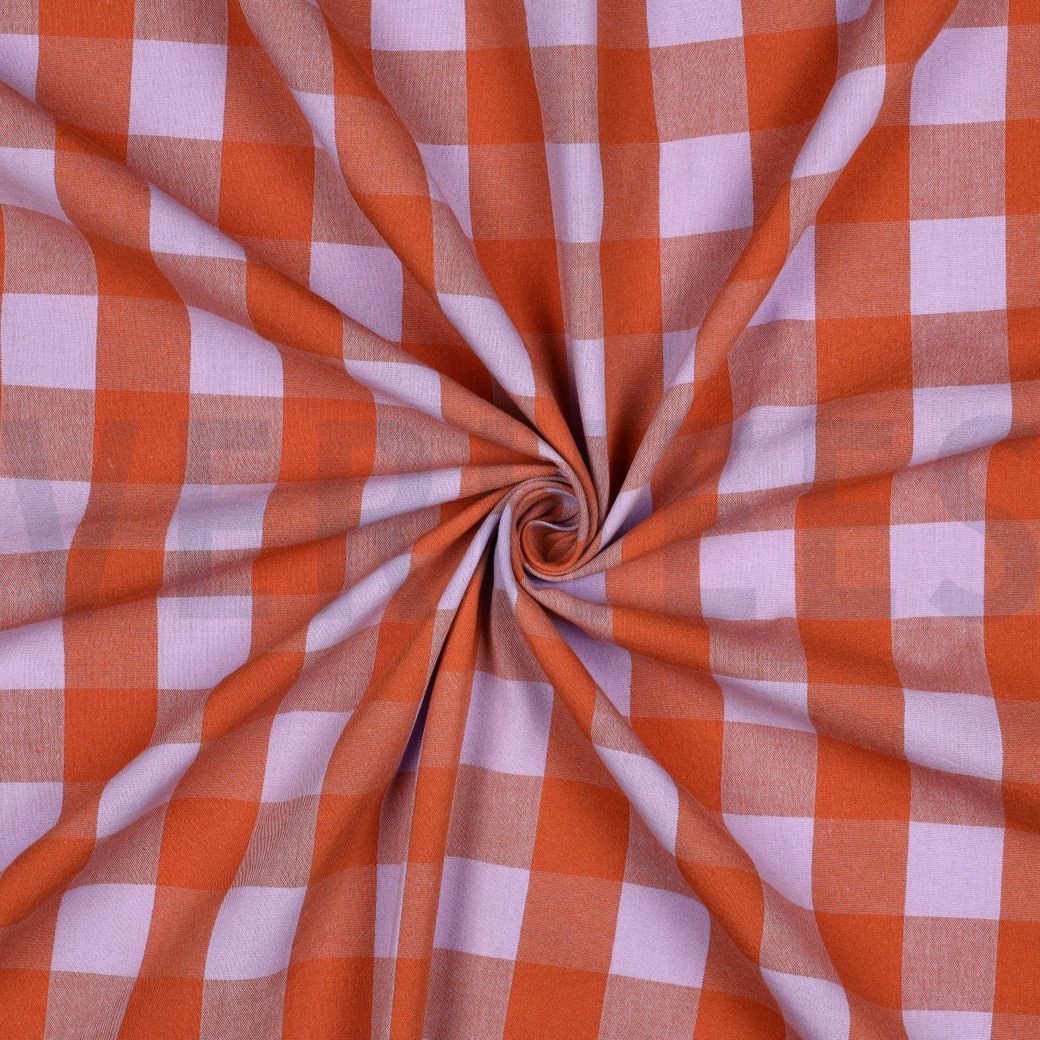 BAUMWOLLE GARNGEFÄRBT KAROS LAVENDEL/ORANGE #7