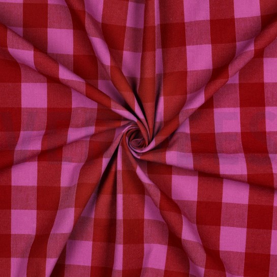 KATOEN GARENGEVERFD RUITEN ROOD/FUCHSIA #7