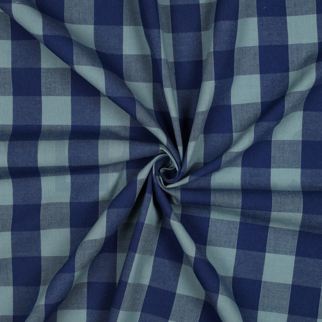 BAUMWOLLE GARNGEFÄRBT KAROS BLAU/GRÜN #7