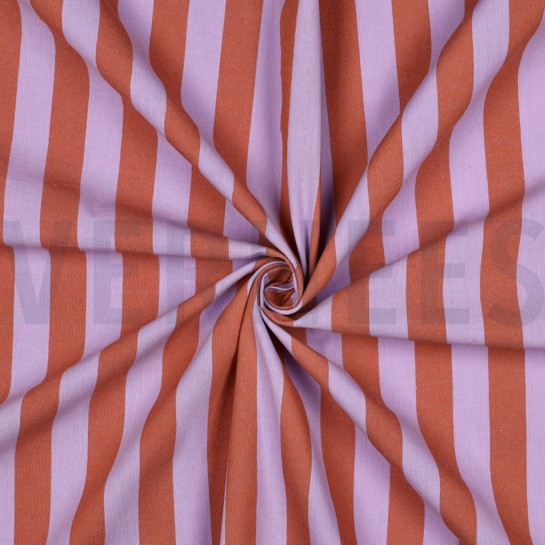 KATOEN GARENGEVERFD STREPEN LAVENDEL/ORANJE #7