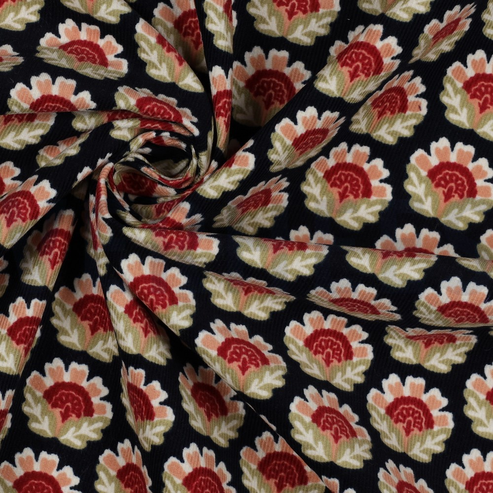 FEINCORD BLUMEN MARINEBLAU #7