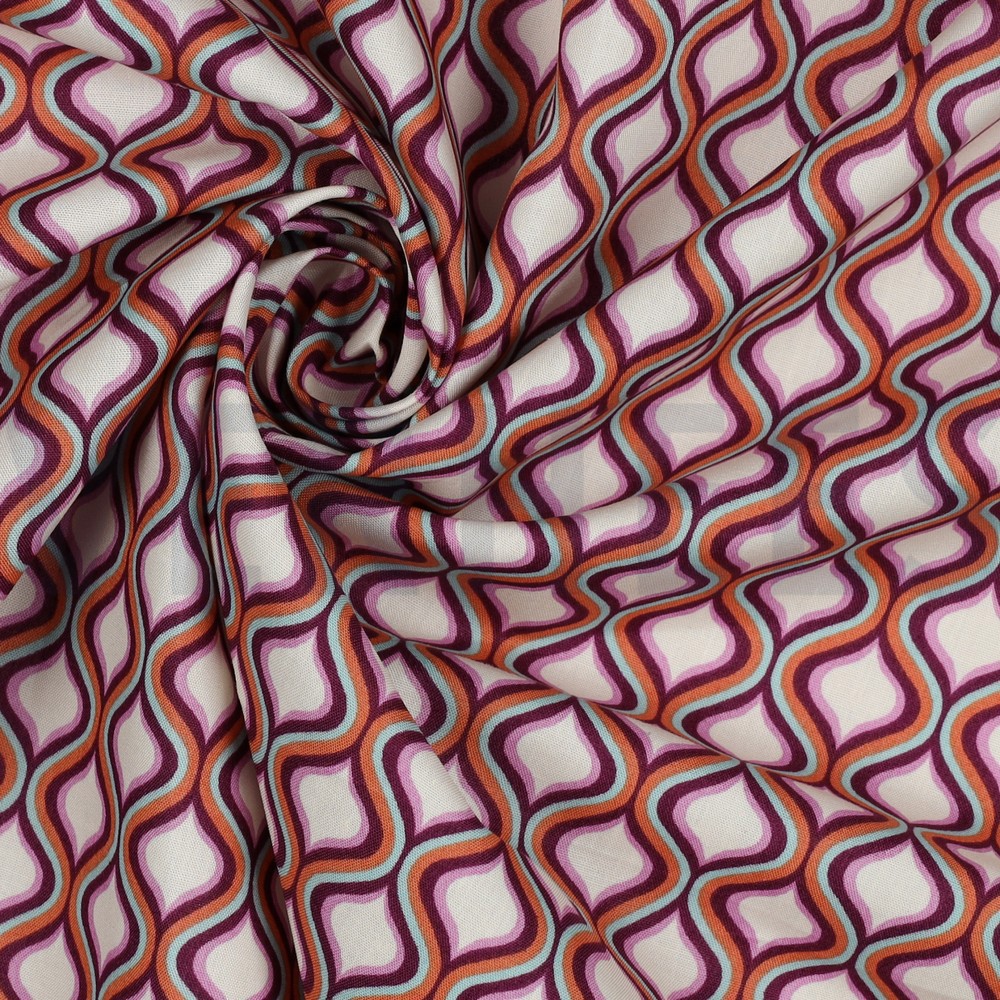 FIJNGEWEVEN KATOENEN POPLIN GEOMETRISCH DONKERPAARS #7