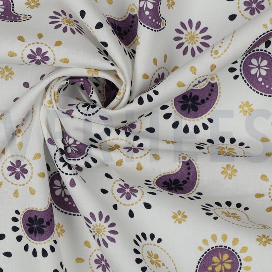 BAUMWOLLE POPELINE GLITTER PAISLEY WEISS #7