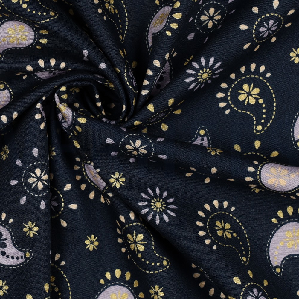 FINE POPLIN GLITTER PAISLEY NAVY #7