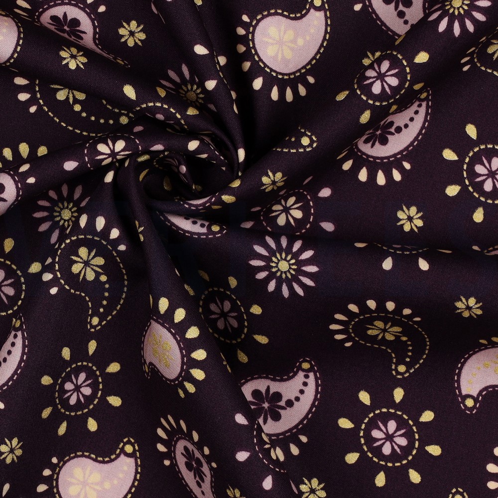 FINE POPLIN GLITTER PAISLEY DARK PURPLE #7