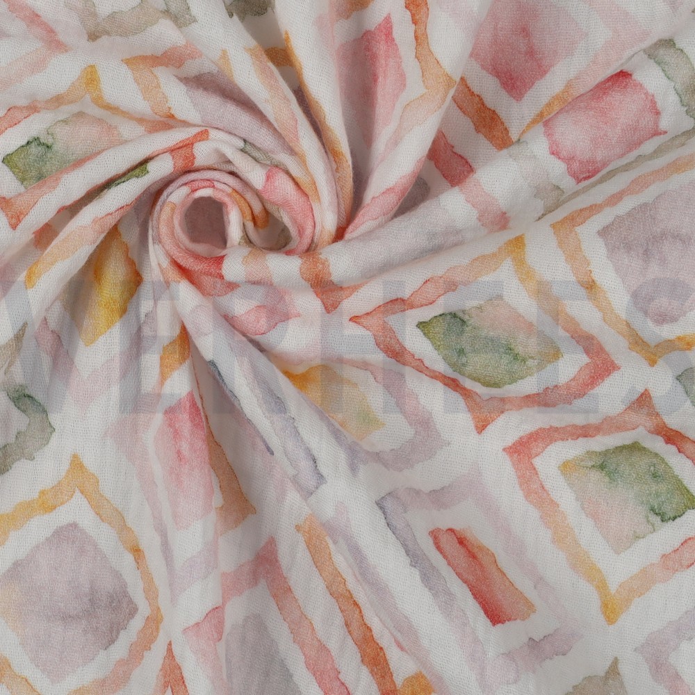 DOUBLE GAZE DE COTON GÉOMÉTRIQUE AQUARELLE MAUVE #7
