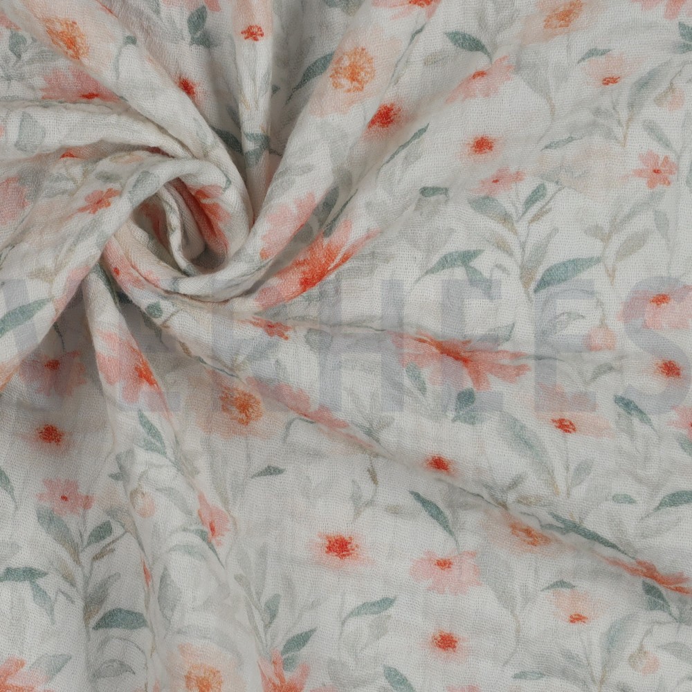 DOUBLE GAUZE DIGITAAL BLOEMEN WIT #7