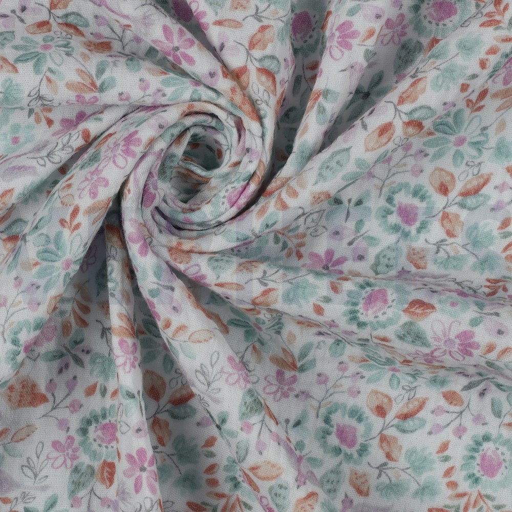 DOUBLE GAUZE GOTS DIGITAAL BLOEMEN PETROL #7