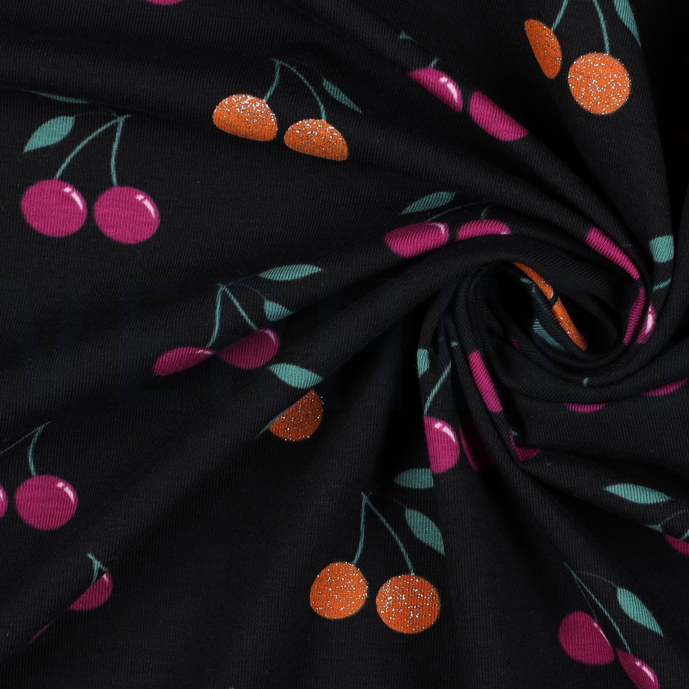 JERSEY GLITTER CHERRIES BLACK #7