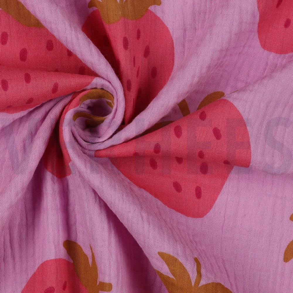 DOUBLE GAUZE AARDBEIEN ROZE #7