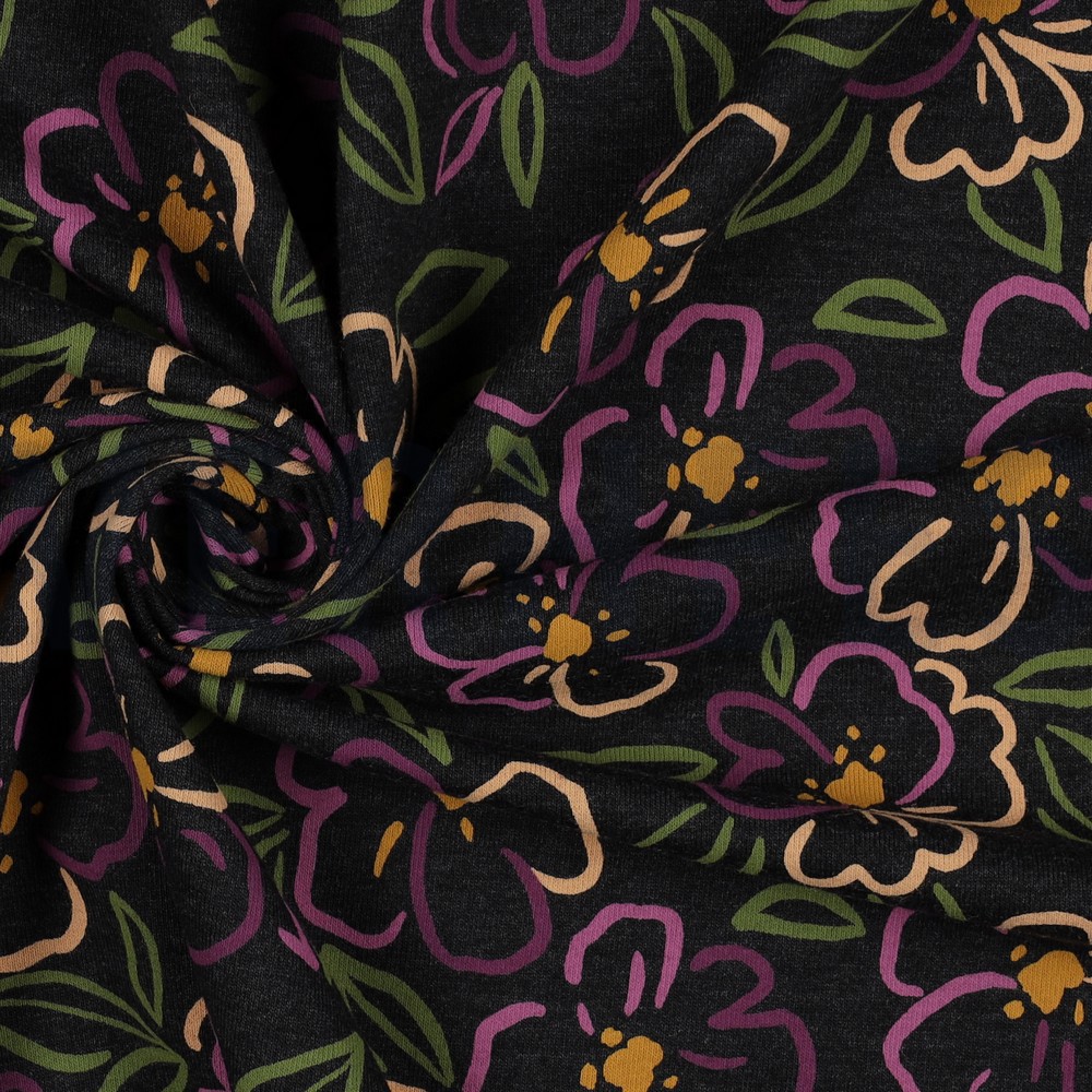 JERSEY MÉLANGE FLEURS ANTHRACITE CHINÉ #7