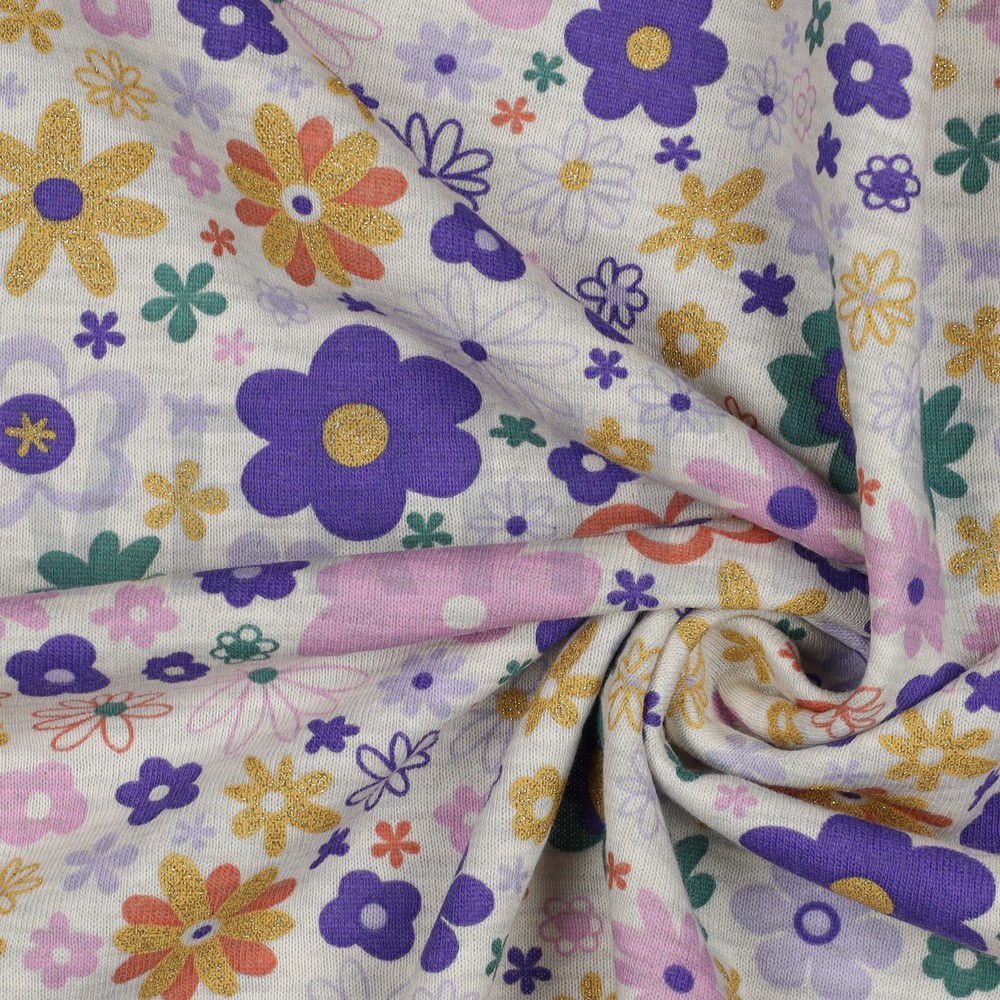 SWEAT MELANGE GLITTER FLOWERS ECRU MELANGE #7