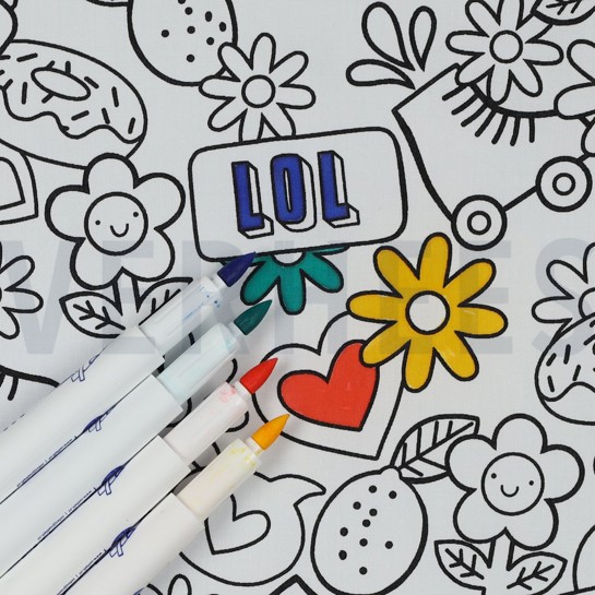 KATOENEN POPLIN RETRO INKLEURBAAR ZWART/WIT #7