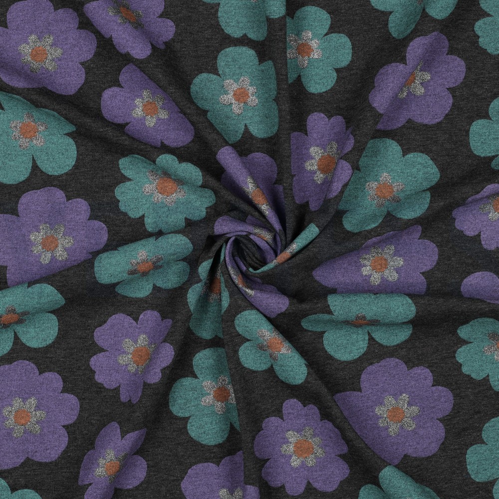 JERSEY MELANGE GLITTER BIG FLOWERS ANTHRACITE MELANGE #7