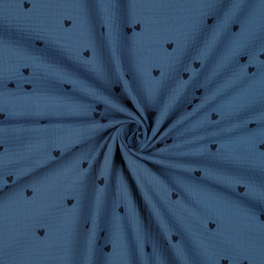 DOUBLE GAZE DE COTON PETITS COEURS INDIGO #7