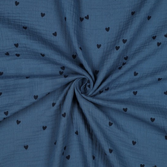 DOUBLE GAUZE SMALL HEARTS INDIGO #7