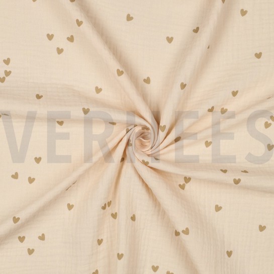 DOUBLE GAZE DE COTON PETITS COEURS SABLE #7