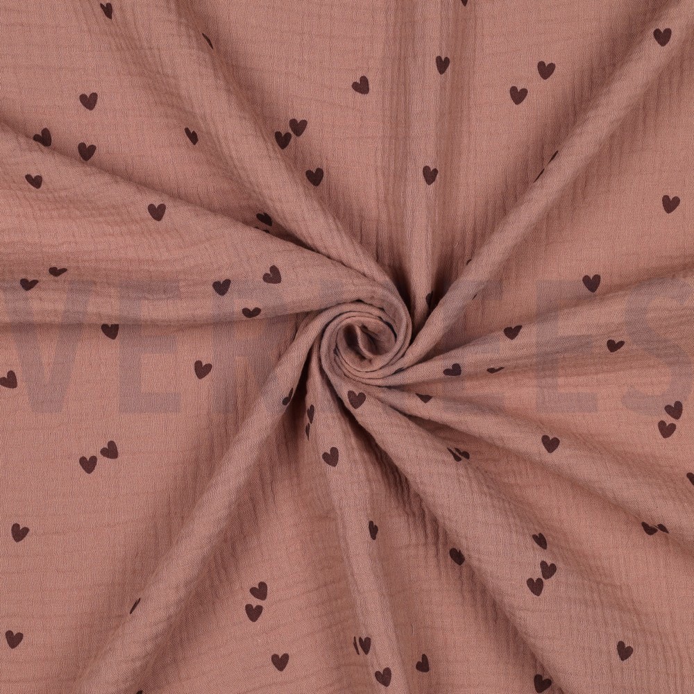 DOUBLE GAUZE SMALL HEARTS MOCHA #7