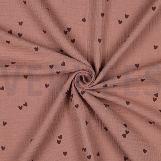 DOUBLE GAZE DE COTON PETITS COEURS MOCHA #7