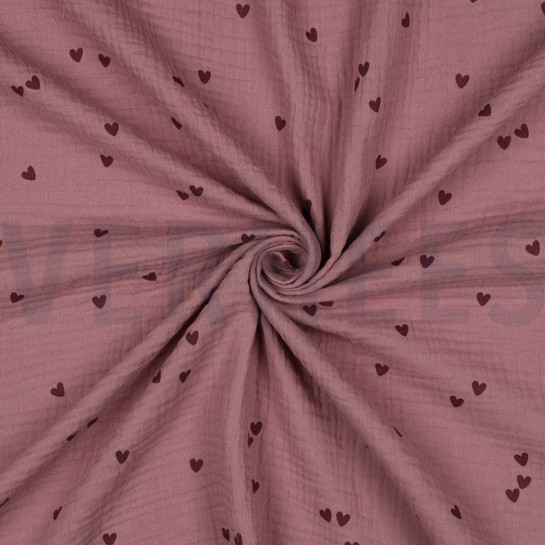 DOUBLE GAUZE SMALL HEARTS LIGHT LILAC #7