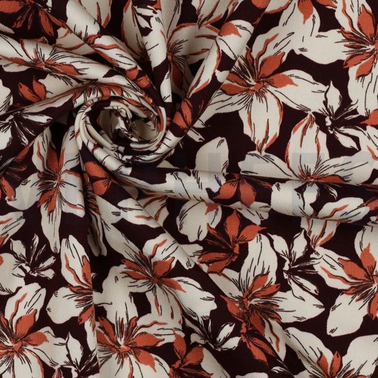 VISCOSE ROSELLA STRETCH BLOEMEN BORDEAUXROOD #7