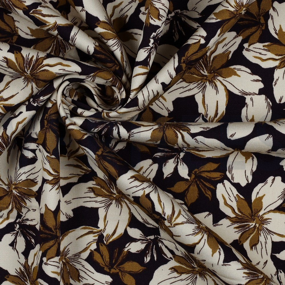 VISCOSE ROSELLA STRETCH BLOEMEN DONKERPAARS #7