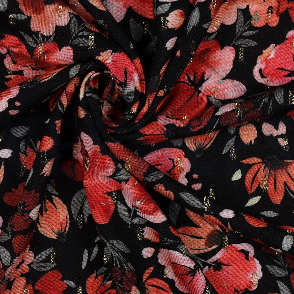 VISCOSE LUREX DIGITAAL BLOEMEN ZWART #7