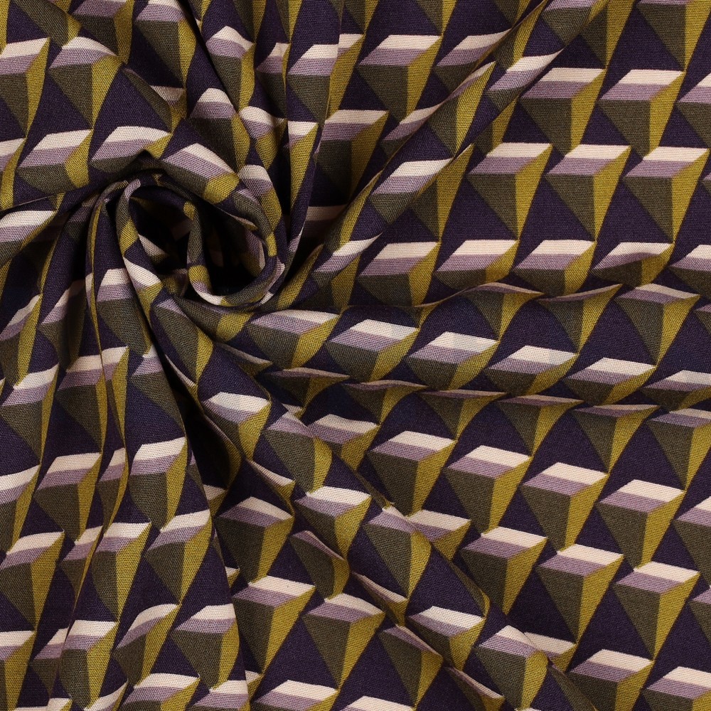 VISCOSE POPELINE STRETCH GÉOMÉTRIQUE VIOLET FONCÉ #7