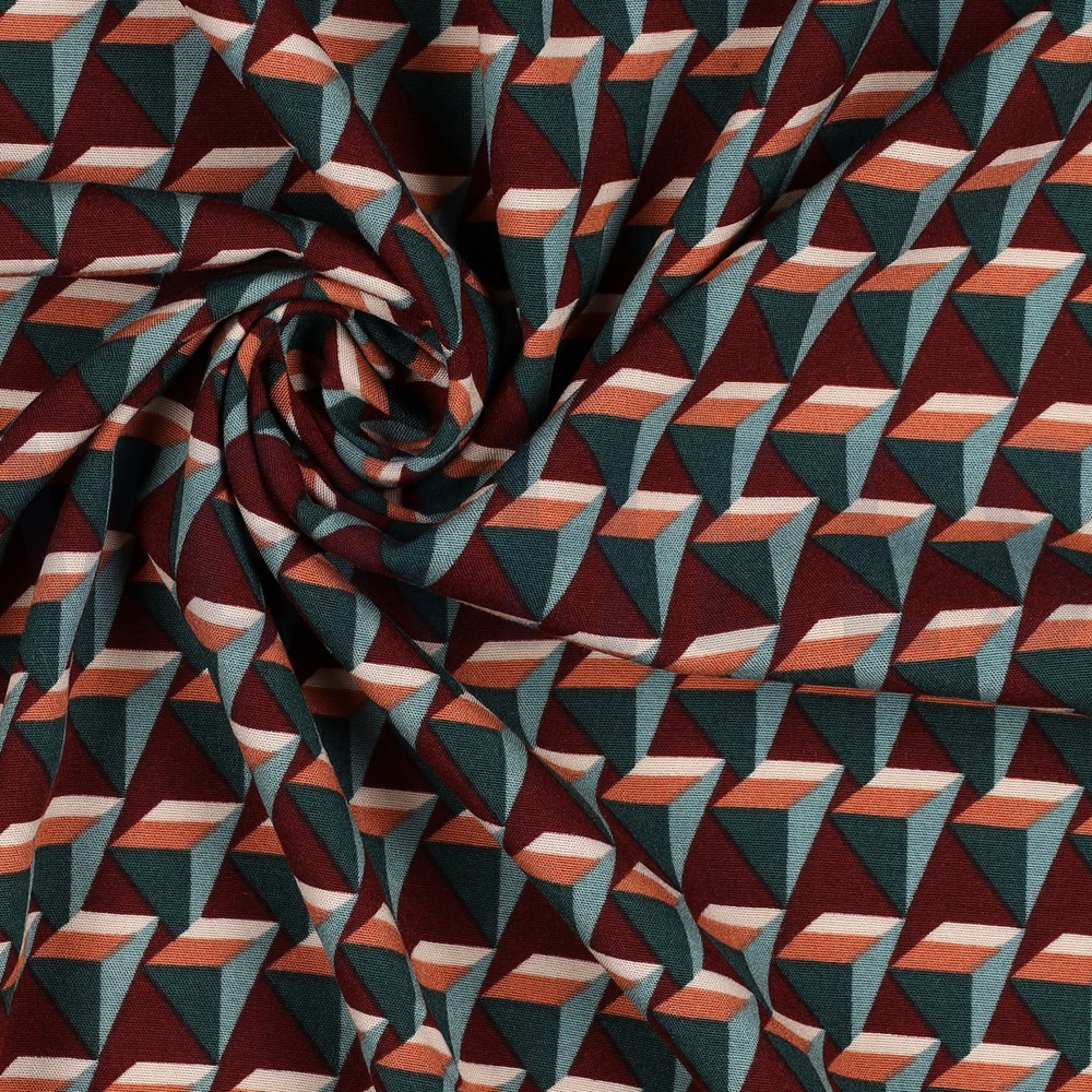 VISKOSE POPELINE STRETCH GEOMETRISCH BORDEAUXROT #7