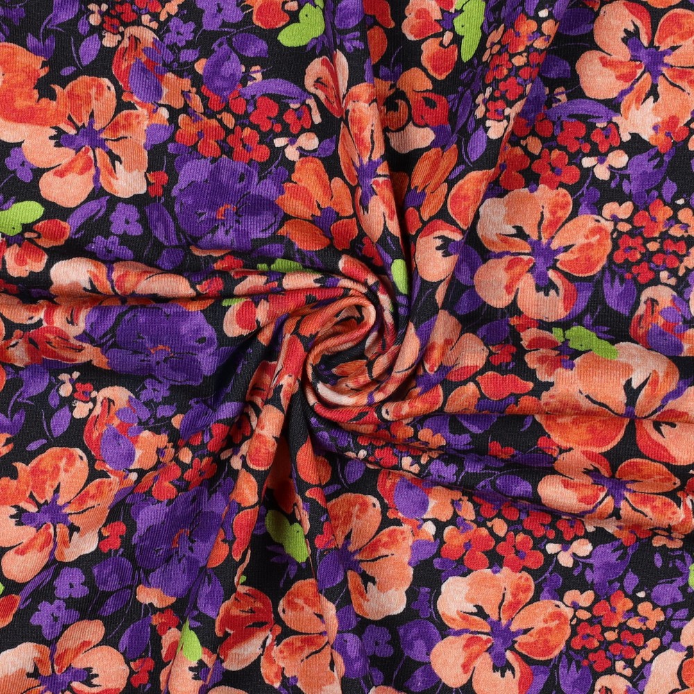 JERSEY DIGITAL FLOWERS NAVY #7