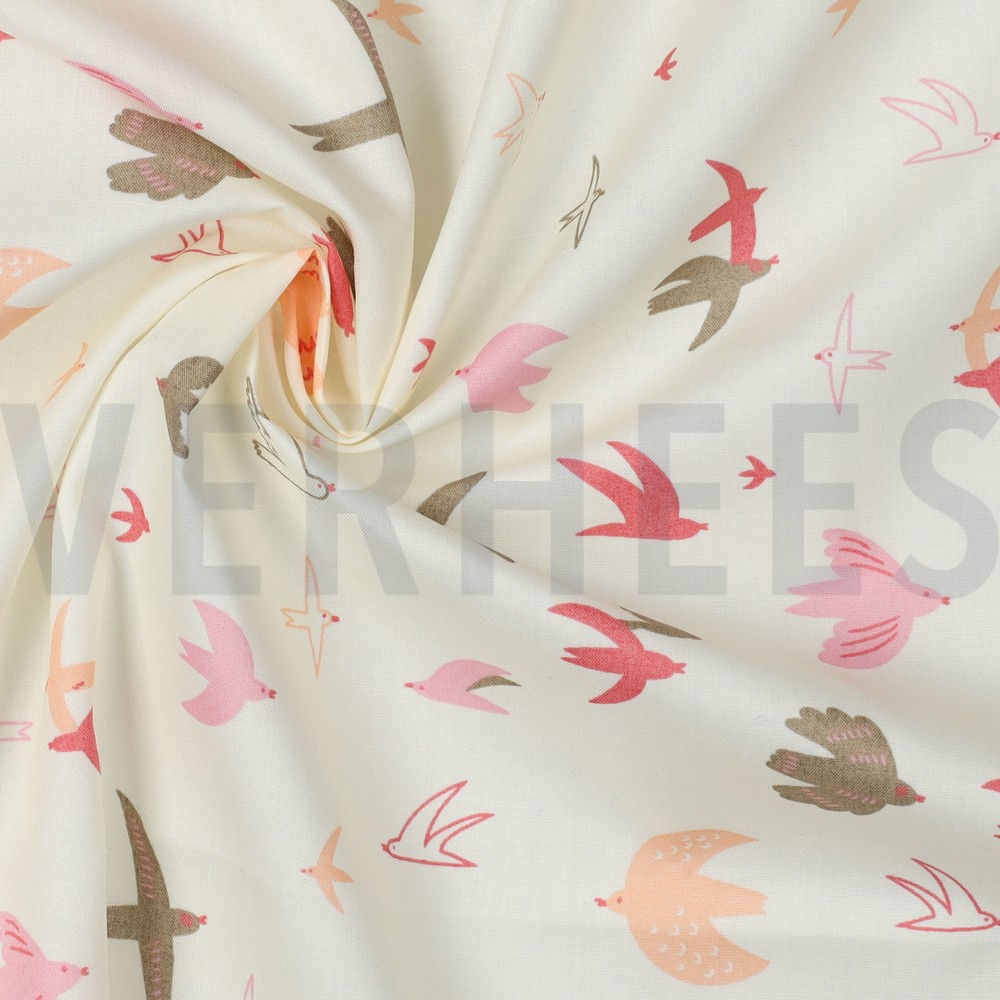 POPELINE DE COTON TISSAGE FIN OISEAUX BLANC NEIGE #7