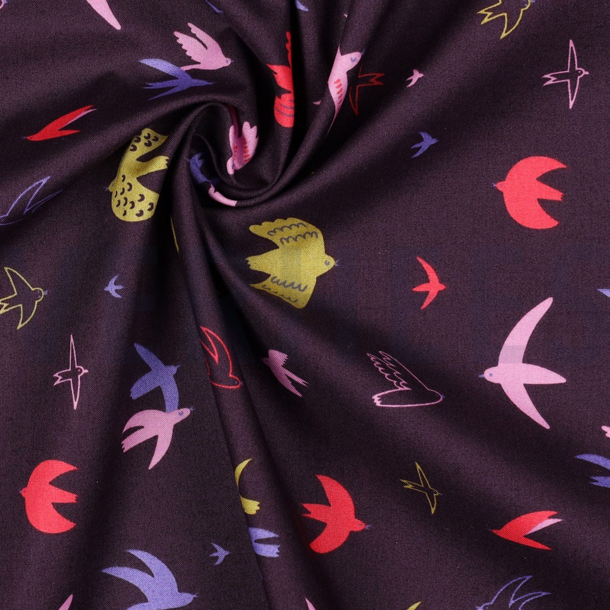 KATOENEN POPLIN VOGELS DONKERPAARS (high resolution) #3