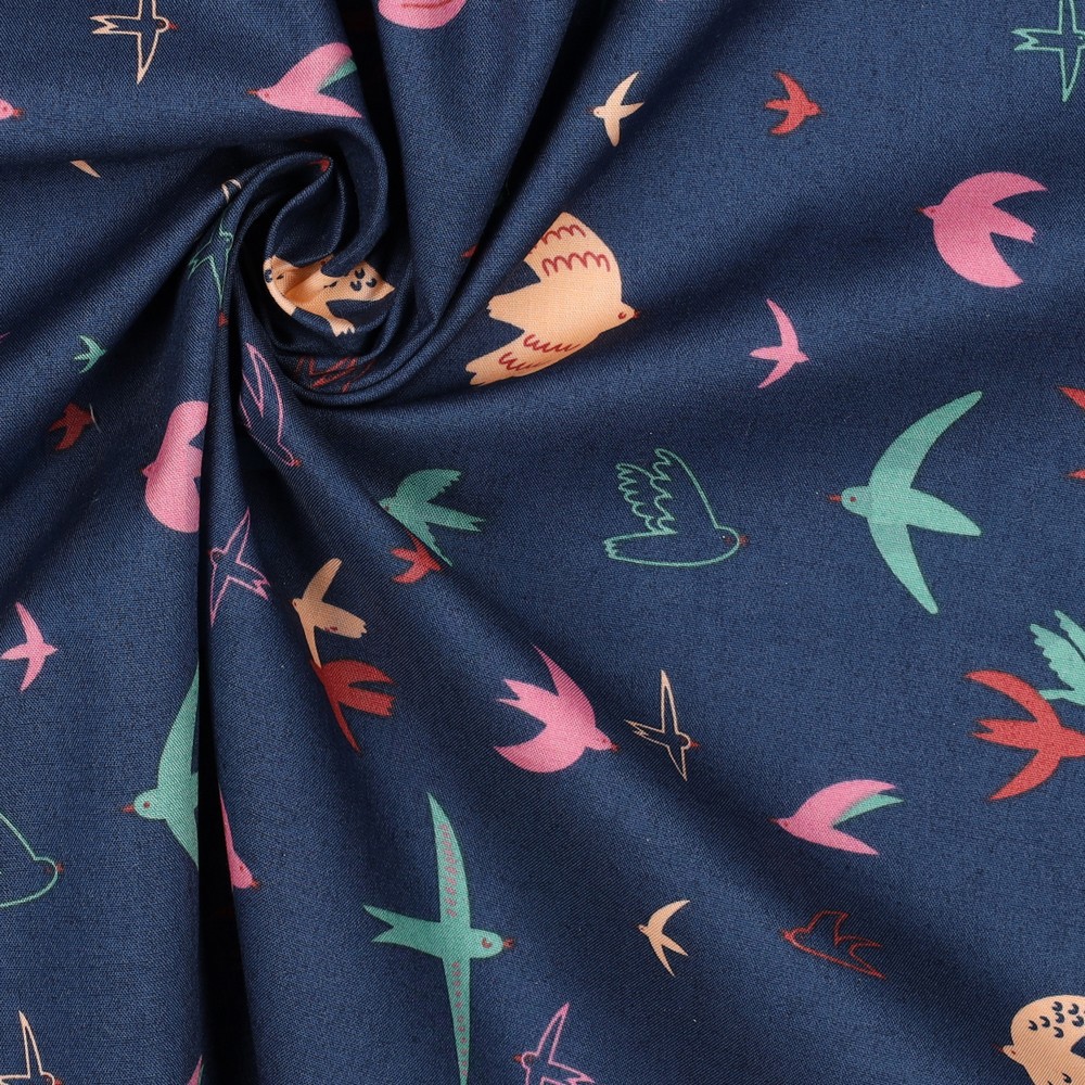 FINE POPLIN BIRDS NAVY #7