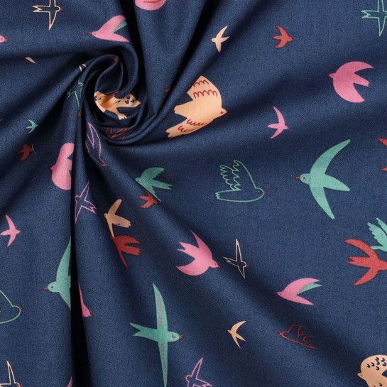 POPELINE DE COTON OISEAUX BLEU MARINE #7