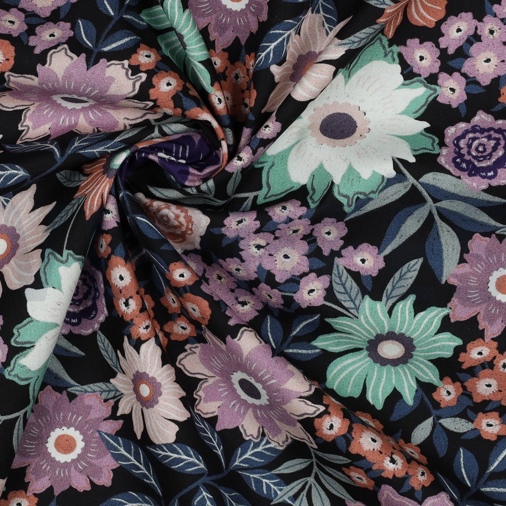 FINE POPLIN DIGITAL FLOWERS BLACK #7