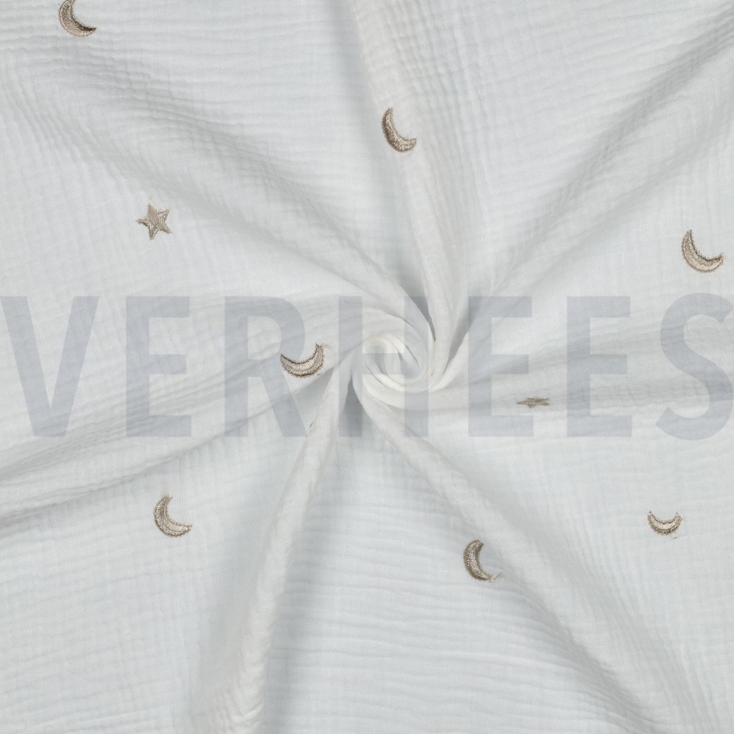DOUBLE GAUZE EMBROIDERY STERREN GEBROKEN WIT #7