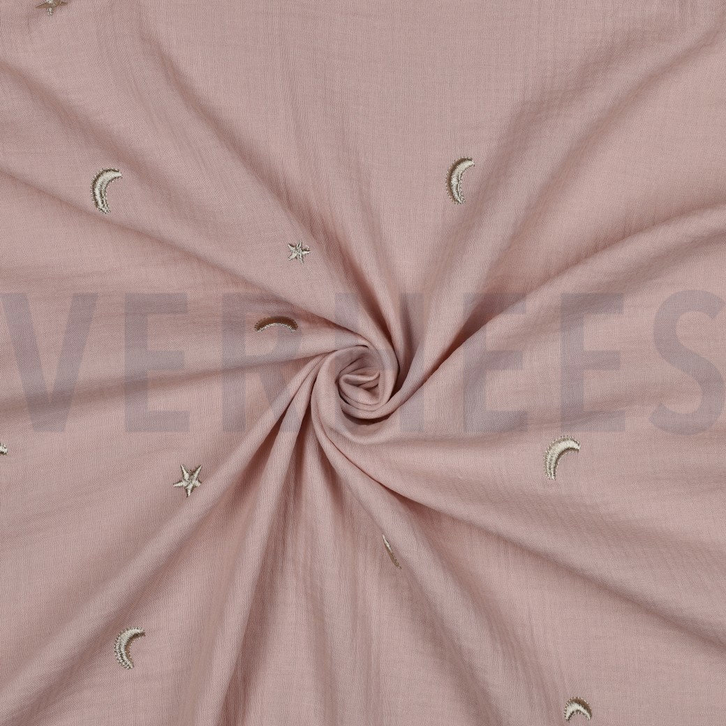 DOUBLE GAUZE EMBROIDERY STERREN ZACHTROZE/OUDROZE #7