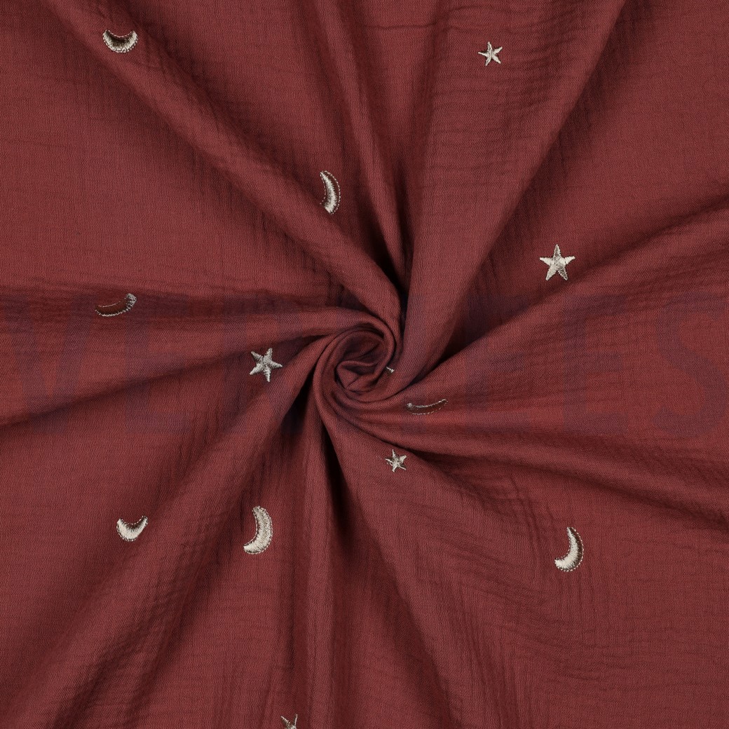 DOUBLE GAUZE EMBROIDERY STARS RED #7
