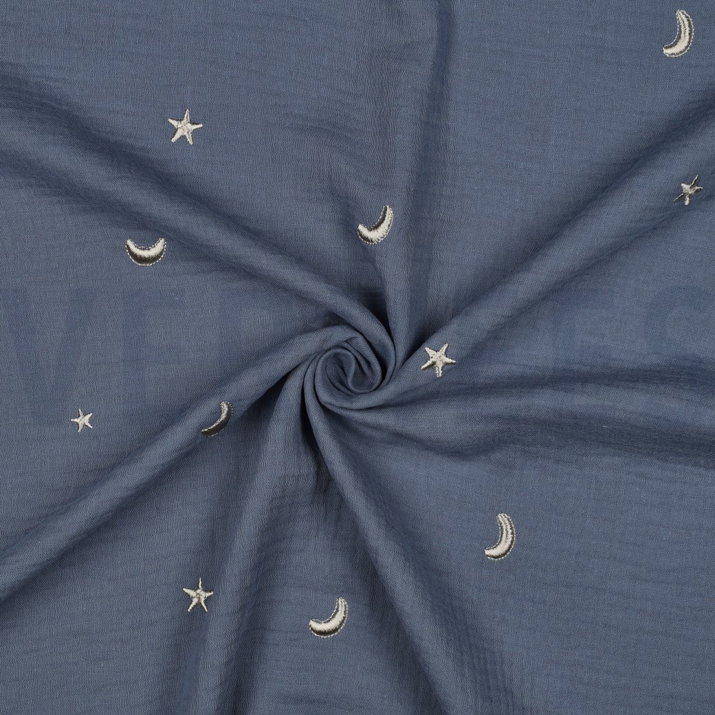 DOUBLE GAUZE EMBROIDERY STERREN JEANSBLAUW #7