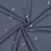 DOUBLE GAZE DE COTON BRODERIE ÉTOILES JEAN BLEU (thumbnail) #3