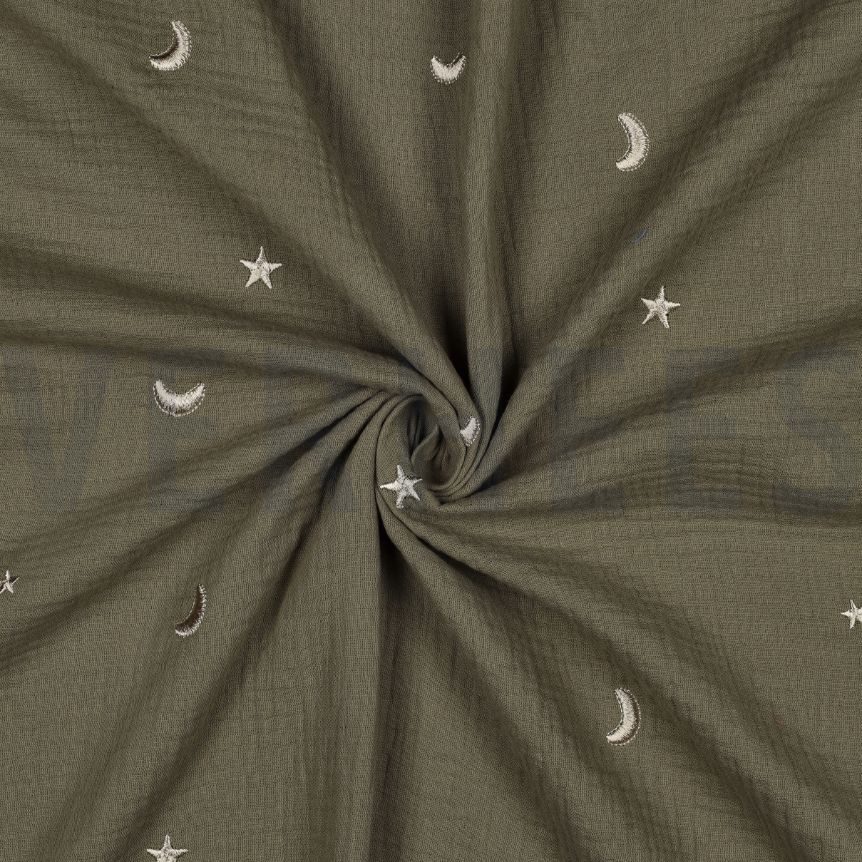 DOUBLE GAUZE EMBROIDERY STARS MOSS GREEN #7