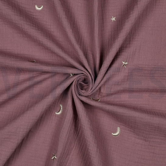 MUSSELIN STICKEREI STERNE ALT LILA #7