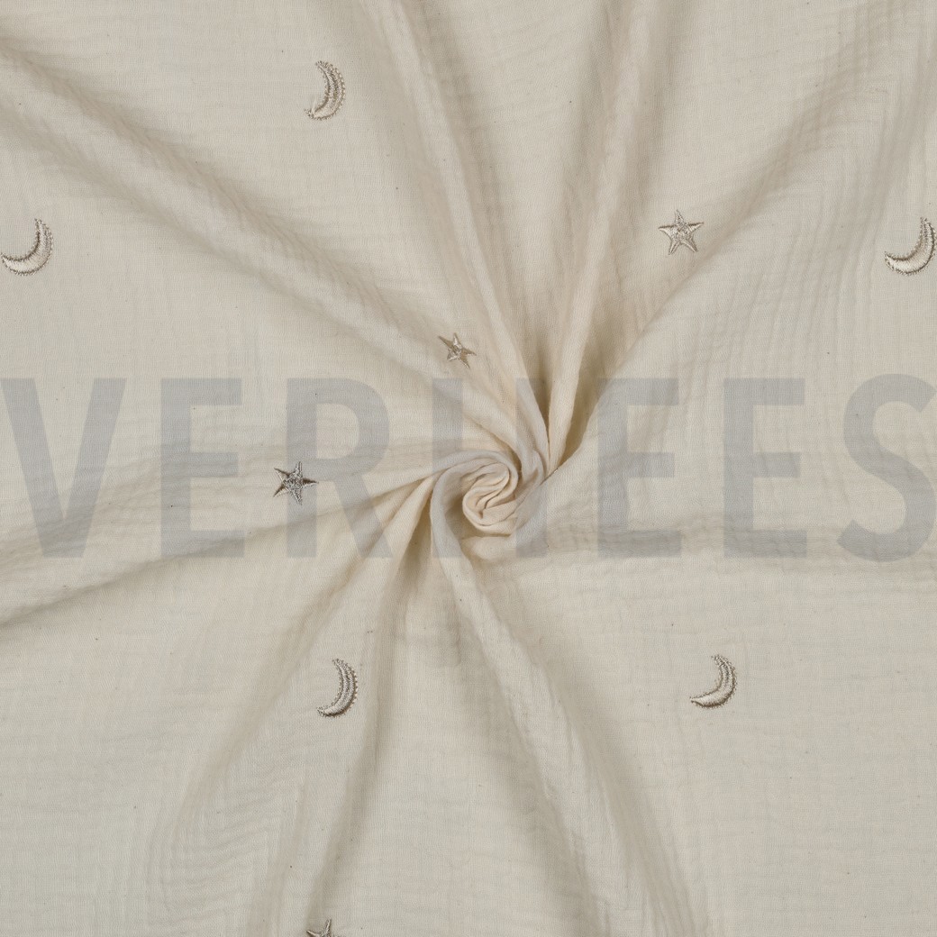 DOUBLE GAZE DE COTON BRODERIE ÉTOILES NATUREL #7