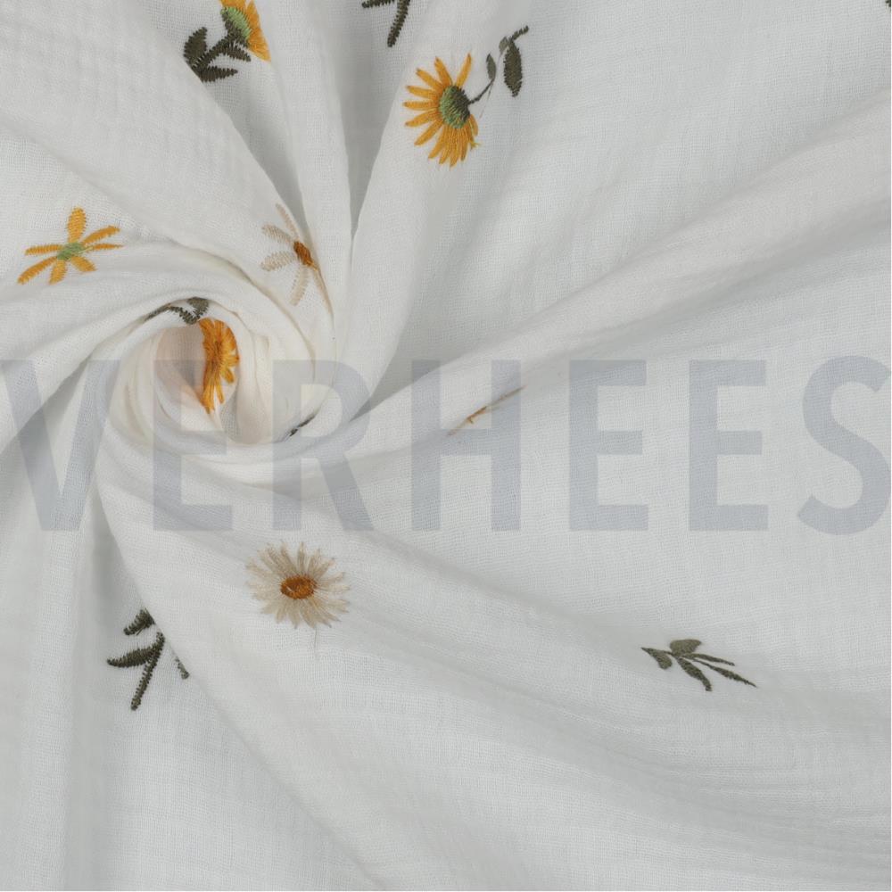 DOUBLE GAUZE EMBROIDERY ZONNEBLOEMEN BEIGE #7