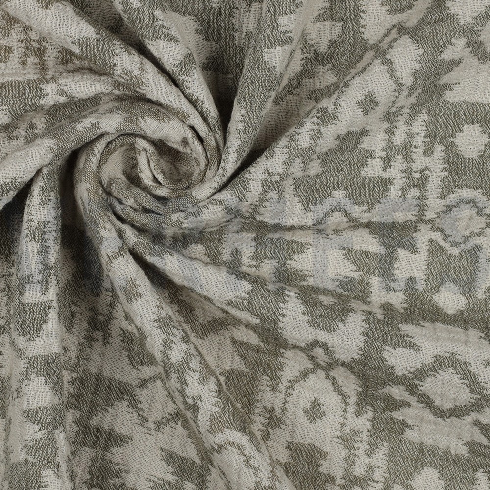 DOUBLE GAZE DE COTON JACQUARD AZTÈQUE VERT ARMÉE #7